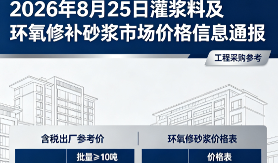 康乐2026年8月25日灌浆料及环氧修补砂浆市场价格信息通报